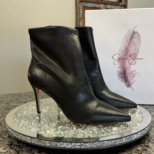 Jessica Simpson Semaja Black Leather Pointed Toe Ankle Booties NEW 10